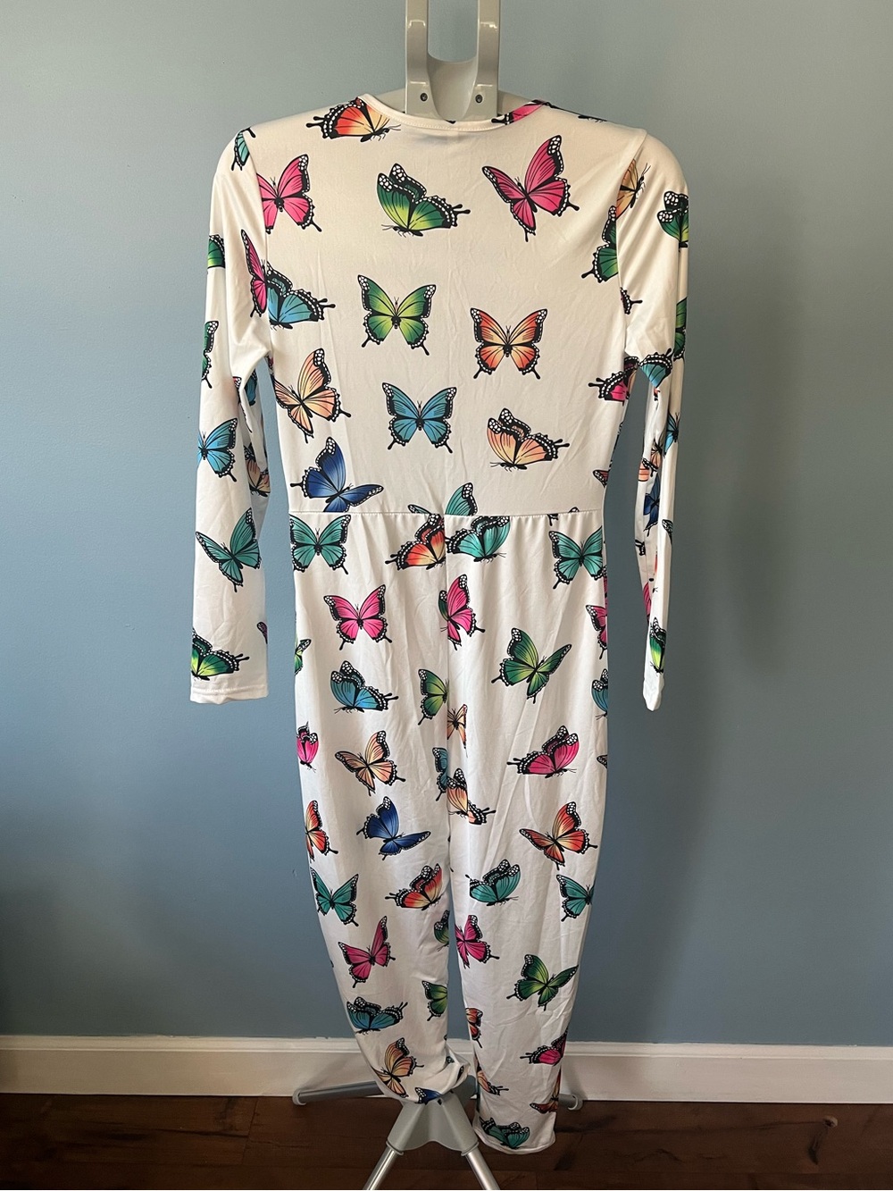 White Butterfly Print One-Piece Jumpsuit/Pajama - Picture 4 of 7